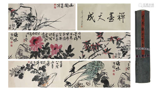 FLOWERS, INK AND COLOR ON PAPER, HANDSCROLL, LI KUCHAN