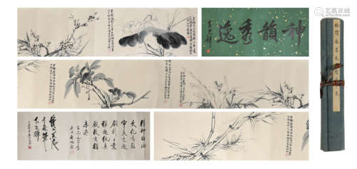 FLOWERS, INK AND COLOR ON PAPER, HANDSCROLL, XU WEI