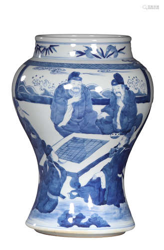 A BLUE AND WHITE FIGURES VASE