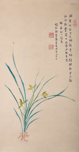 ORCHID, INK AND COLOR ON PAPER, HANGING
 SCROLL, ZHANG BOJU