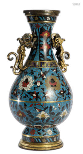 A CLOISONNé-ENAMEL DOUBLE-EAR BOTTLE