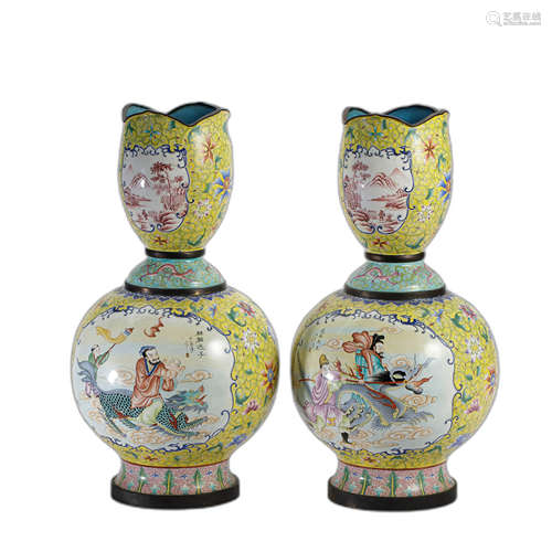 A PAIR OF ENAMEL EIGHT IMMORTALS VASES