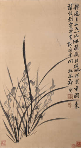 ORCHID, INK ON PAPER, HANGING
 SCROLL, ZHENG BANQIAO