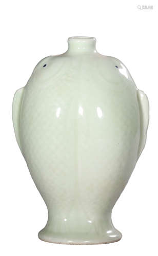 A CELADON-GLAZED FISH-TYPE BOTTLE