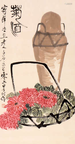 QI BAISHI, CHRYSANTHEMUM PAINTING ON PAPER, HANGING SCROLL