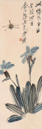 QI BAISHI, FLOWER AND DRAGONFLY PAINTING ON PAPER, HANGING S...