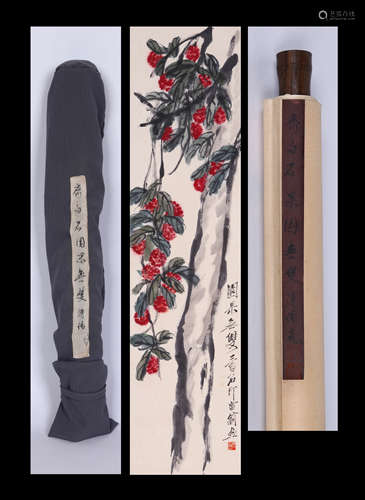 QI BAISHI, FRUITS PAINTING ON PAPER, HANGING SCROLL