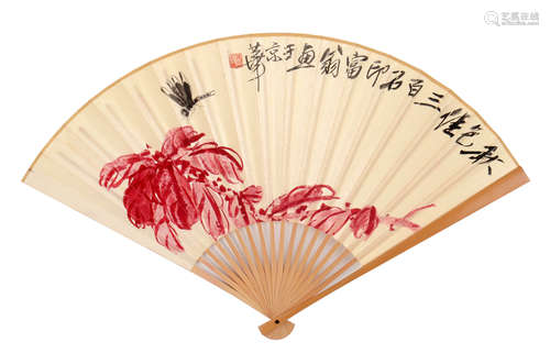 QI BAISHI, INSECT PAINTING ON PAPER, FOLDING FAN