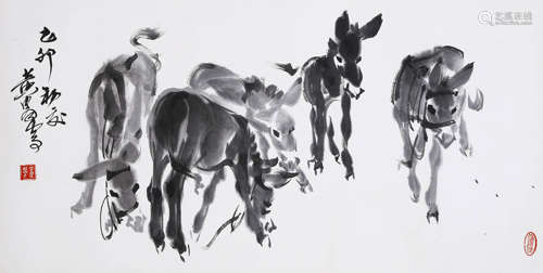 HUANG ZHOU, DONKEY PAINTING ON PAPER, MOUNTED