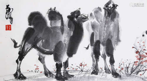 HUANG ZHOU, CAMEL PAINTING ON PAPER, MOUNTED