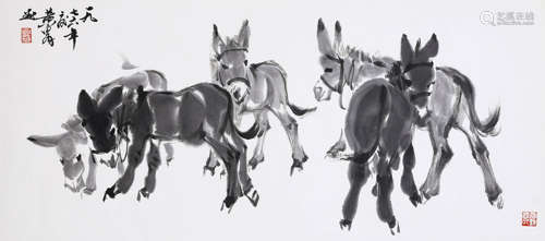 HUANG ZHOU, DONKEY PAINTING ON PAPER, MOUNTED