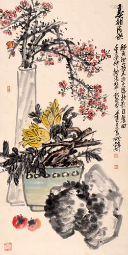 WU CHANGSHUO, FLOWER PAINTING ON PAPER, HANGING SCROLL