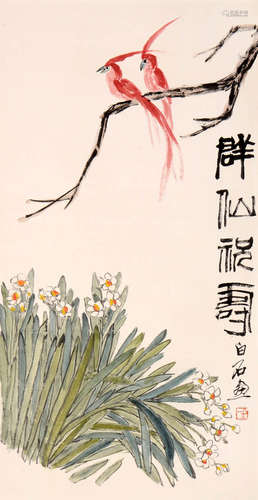 QI BAISHI, FLOWER AND BIRD PAINTING ON PAPER, MOUNTED