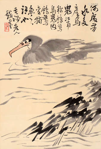 LI KUCHAN, BIRD PAINTING ON PAPER, HANGING SCROLL