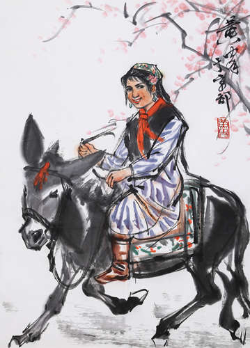 HUANG ZHOU, FIGURE PAINTING ON PAPER, MOUNTED