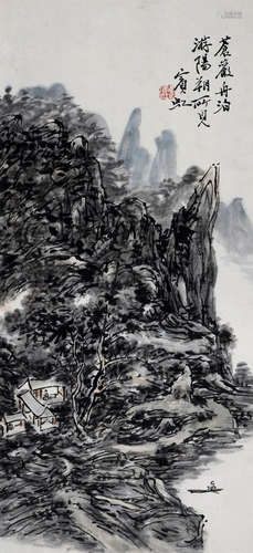 HUANG BINHONG, LANDSCAPE PAINTING ON PAPER, HANGING SCROLL