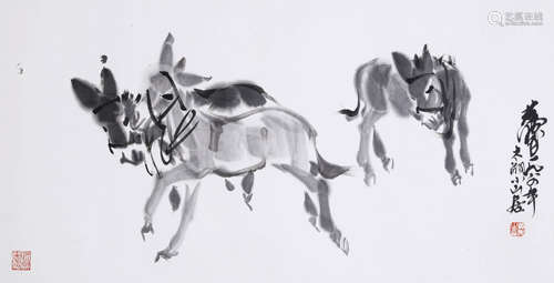 HUANG ZHOU, DONKEY PAINTING ON PAPER, MOUNTED