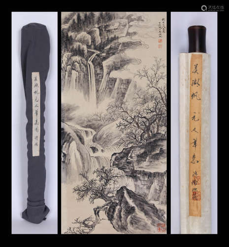 WU HUFAN, LANDSCAPE PAINTING ON PAPER, HANGING SCROLL