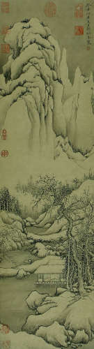 LANDSCAPE, INK AND COLOR ON PAPER, HANGING SCROLL, LIU SONGN...