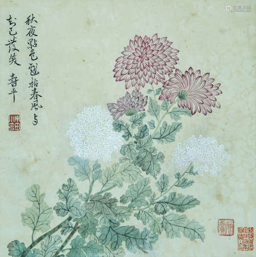 FLOWERS, INK AND COLOR ON PAPER,  HANGING SCROLL, YUN SHOUPI...