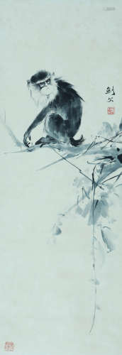 MONKEY, INK ON PAPER, HANGING SCROLL, GAO JIANFU