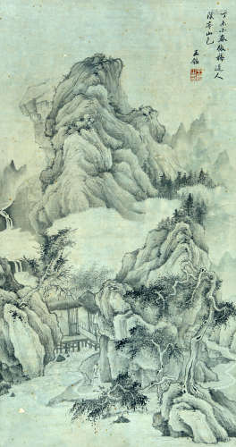 LANDSCAPE, INK AND COLOR ON PAPER, HANGING SCROLL, WANG JIAN