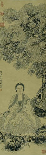 FIGURE, INK ON PAPER,  HANGING SCROLL, DING YUNPENG