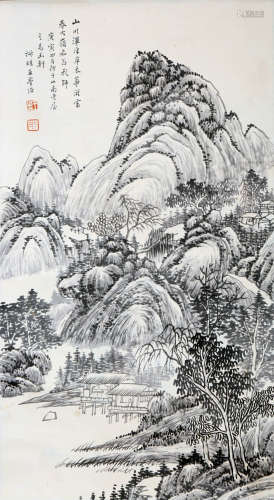LANDSCAPE, INK ON PAPER,  HANGING SCROLL, WANG XUEHAO