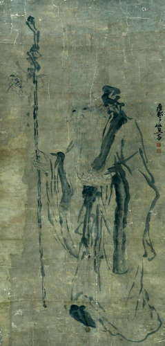 FIGURE, INK ON PAPER,  HANGING SCROLL, HUANG SHEN