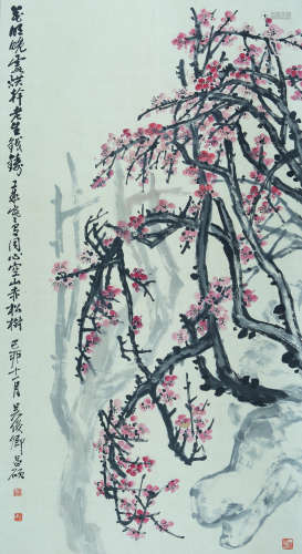 PLUM BLOSSOM, INK AND COLOR ON PAPER, HANGING SCROLL, WU CHA...