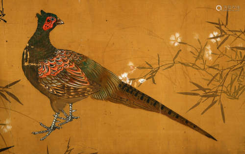 ROOSTER, INK AND COLOR ON SILK, MOUNTED, ZHAO JI