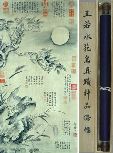 FLOWERS AND BIRDS, INK ON PAPER, HANGING SCROLL, WANG YUAN