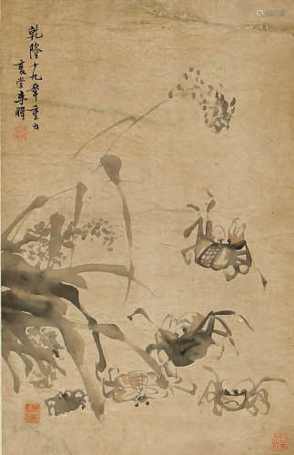 CRABS, INK AND COLOR ON PAPER, HANGING SCROLL, LI SHAN