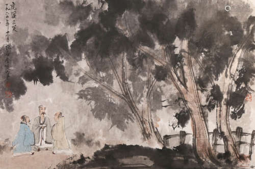 FIGURES, INK AND COLOR ON PAPER, MOUNTED, FU BAOSHI