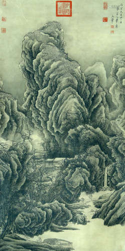 LANDSCAPE, INK AND COLOR ON PAPER, HANGING SCROLL, WANG HUI