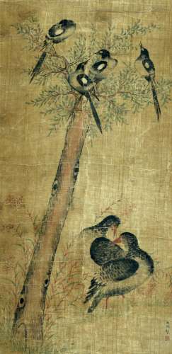 FLOWER, INK AND COLOR ON SILK, MOUNTED, WANG YUAN