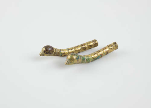 A Pair Of Chinese Gilt - Bronze Silkworm (Han Dynasty)