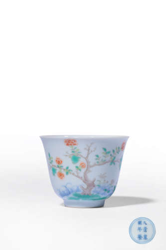 A BLUE AND WHITE DOUCAI ‘FLOWER’CUP,MARK AND PERIOD OF KANGX...