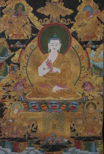 AN ENBROIDERED SILK TANGKA OF SHAKYAMUNI,QING DYNASTY