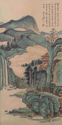 A LANDSCAPE PAINTING 
PAPER SCROLL
ZHANG DAQIAN MARK