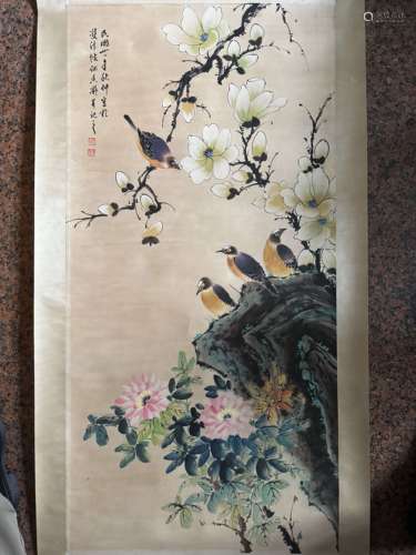 何香凝花鸟图立轴