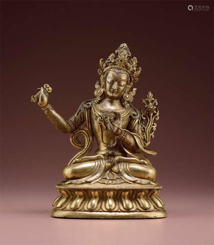 铜鎏金文殊菩萨坐像