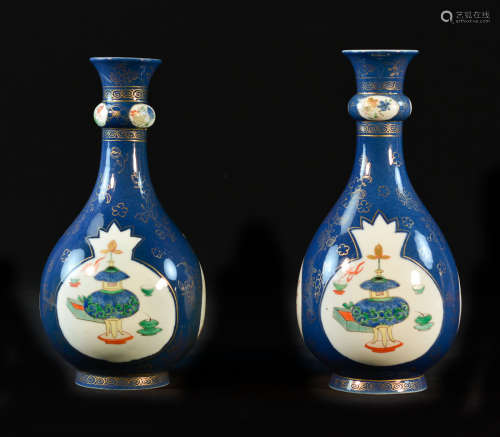 Pair Chinese Cobalt Blue Porcelain Vases