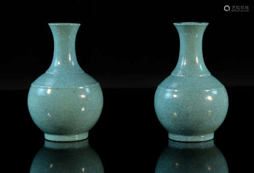 Pair Chinese Robin Eggs Blue Porcelain Vases