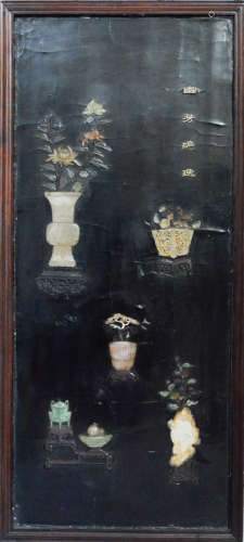 Large Chinese Lacquer Panel with Jade Inlays