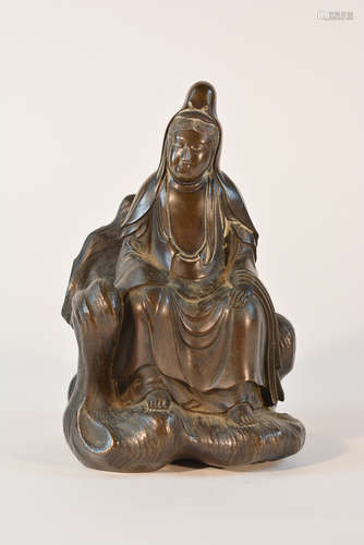 Chinese Bronze Kaunyin on Rock