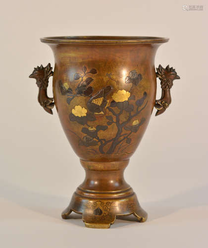 Japanese Mixed Metal Bronze Trophy Vase