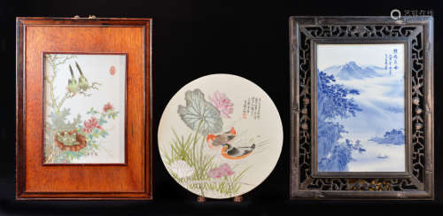 Three Chinese Various Porcelain Plaques