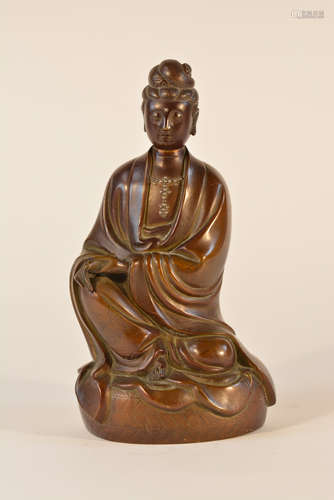 Chinese Bronze Kaunyin with Silver Wire Inlay