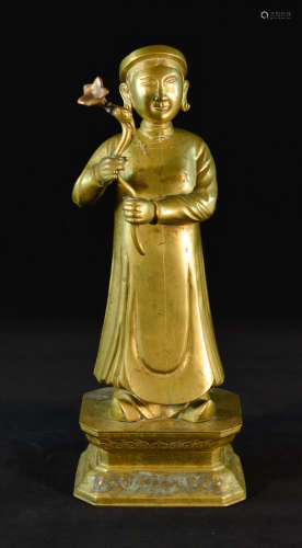 Chinese Gilt Bronze Figurine of a Daoist Female